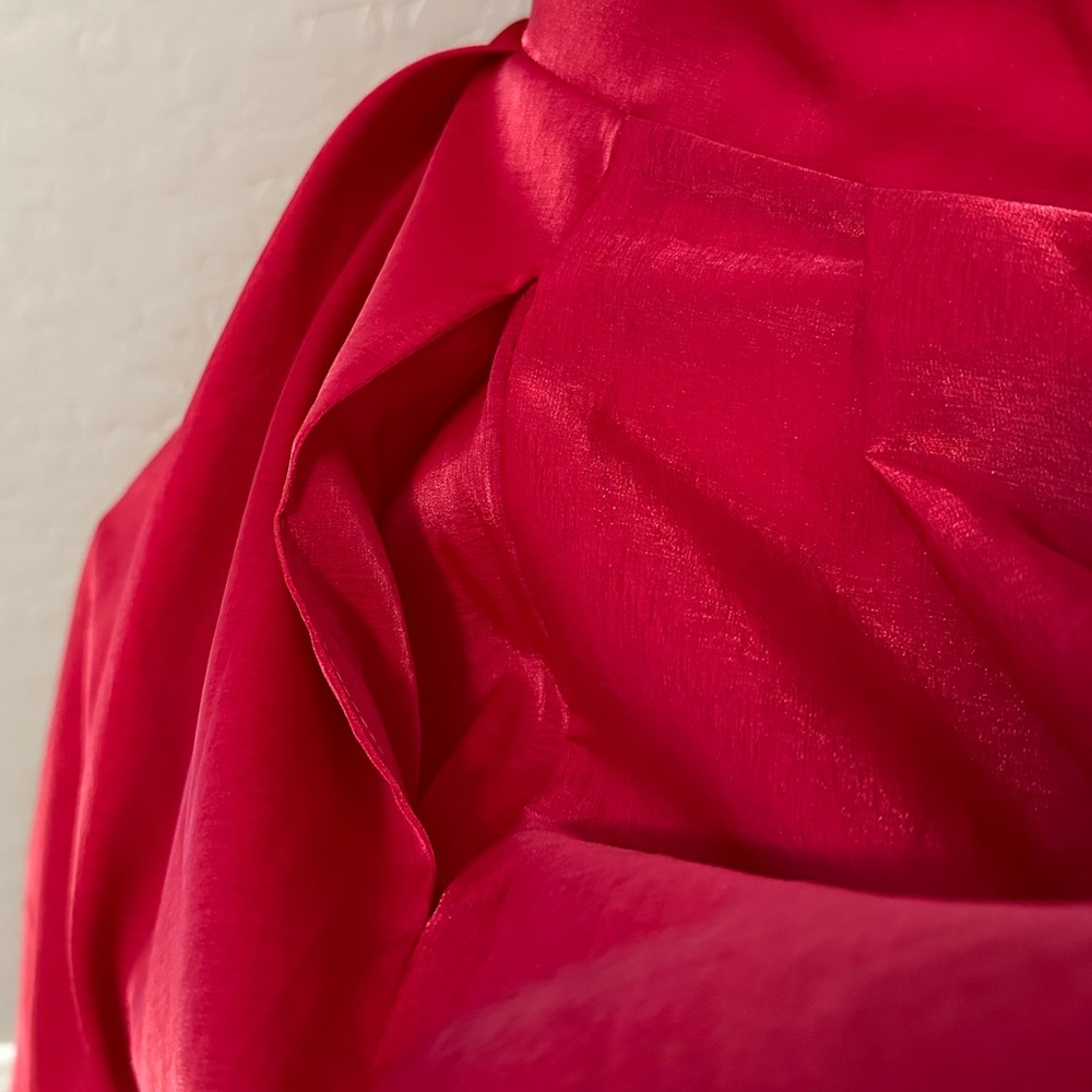 NEW CHRISTNA WU SZ 16 CLARET RED FORMAL ORGANZA TIE BACK BALLGOWN WITH POCKETS - Picture 5 of 13